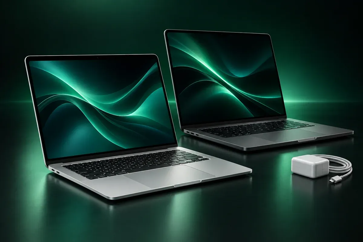 MacBook alan yerler için iki MacBook ve şarj adaptöründen oluşan temsili görsel
